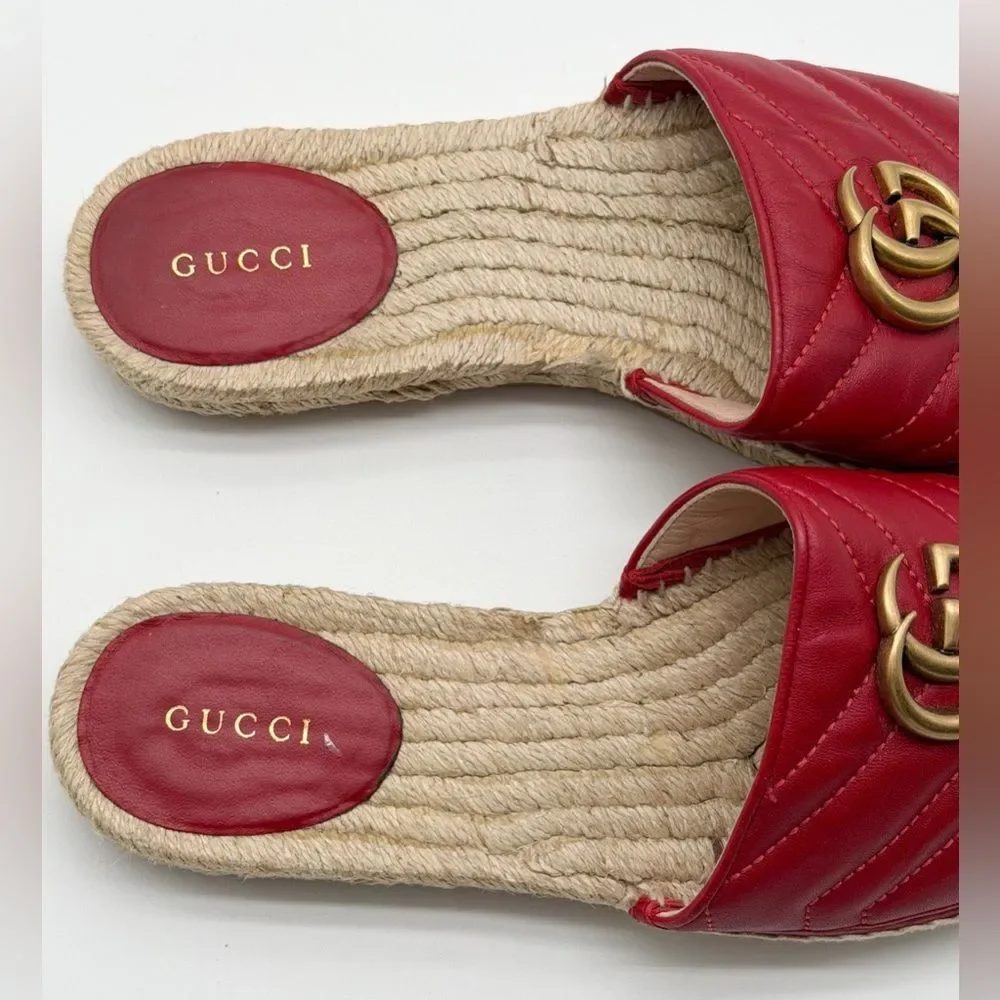 Gucci Pilar GG Marmont Leather Espadrille Slide Sandals Red Matelassé EU 38 US 8 - Picture 5 of 12
